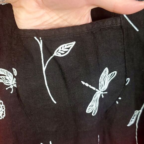 ALY WEAR Vintage Linen Floral Dragonfly Button Down Womens Size Small Lagenlook - Picture 4 of 9